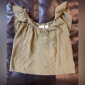 Cynthia Rowley Olive Green Crinkle Blouse
